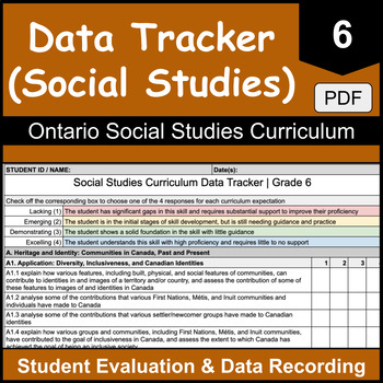 Preview of Grade 6 Ontario Social Studies Student Data Tracker | PDF