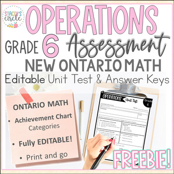 Preview of Grade 6 Ontario Math Operations Addition & Subtraction Assessment
