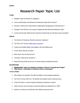 topics for 6th grade research paper