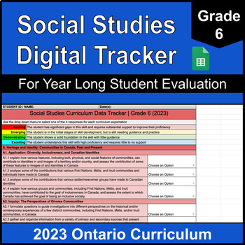 Preview of Grade 6 Revised 2023 Social Studies Ontario Curriculum Student Data Tracker