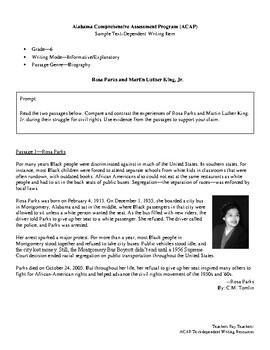 Preview of Grade 6_Rosa Parks and MLK Jr._Informative/Explanatory_ACAP Writing_6I.5
