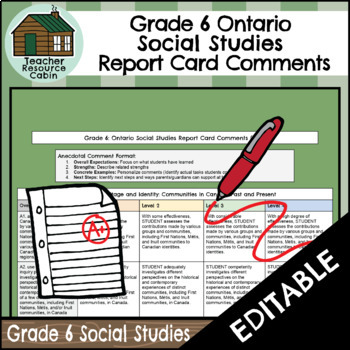 Preview of Grade 6 SOCIAL STUDIES Ontario Report Card Comments (Use with Google Docs™)