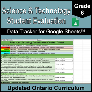 Preview of Grade 6 Science & Technology Digital Data Tracker | Updated Ontario Curriculum