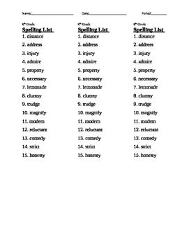 grade 6 spelling test and word list by little by little in the middle