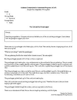 Preview of Grade 6_Ant & Grasshopper_Narrative_ACAP Text-Dependent Writing Prompt _6N.3