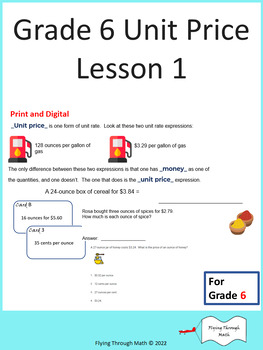 Preview of Grade 6 Unit Price Lesson 1