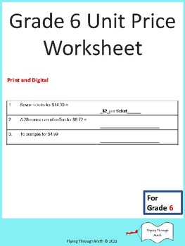 Preview of Grade 6 Unit Price Worksheet