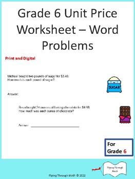 Preview of Grade 6 Unit Price Worksheet – Word Problems