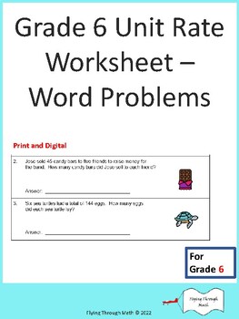 Preview of Grade 6 Unit Rate Worksheet - Word Problems