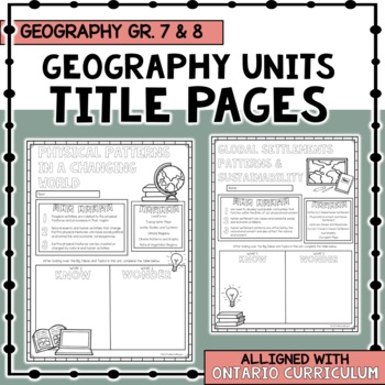 Preview of Grade 7 & 8 Geography Title Pages with Activity