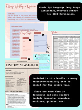 Preview of Grade 7/8 Language Long Range ASSESSMENT/ACTIVITY bundle - New 2023 Curriculum