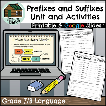 Preview of Grade 7/8 Prefixes, Suffixes, and Base Words Unit (Printable + Google Slides™)