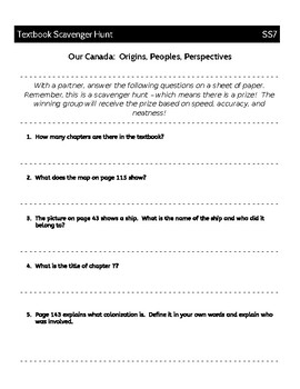 Preview of Grade 7 Alberta Social Studies: Textbook Scavenger Hunt with KEY