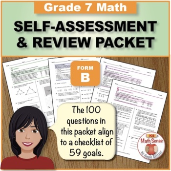 Preview of Grade 7 Form B Math Self-Assessment Packet - 100 Questions { Print & Digital }