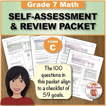 Preview of Grade 7 Form C Math Self-Assessment Packet - 100 Questions { Print & Digital }