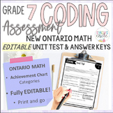 Grade 7 Coding Ontario Math Assessment Editable