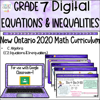 Preview of Grade 7 Equations & Inequalities NEW Ontario Math Digital Google Slides
