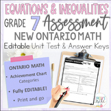 Grade 7 Equations & Inequalities NEW Ontario Math Assessment