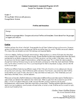 Preview of Grade 7_Fireflies & Honeybees_Informative/Explanatory_ACAP Writing Prompt_7I.12
