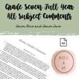 Grade 7 Full Year Subject Report Card Comments ALL SUBJECT