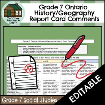 Preview of Grade 7 GEOGRAPHY/HISTORY Ontario Report Card Comments (Use with Google Docs™)