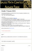 Grade 7 Gauss Math Contest Self-Marking Digital Forms Enrichment