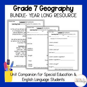 Preview of Full Year Bundle Grade 7 Ontario Geography for Special Education and ESL