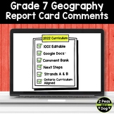 Grade 7 Geography Ontario Report Card Comments