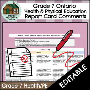 Preview of Grade 7 HEALTH & PHYS ED Ontario Report Card Comments (Use with Google Docs™)