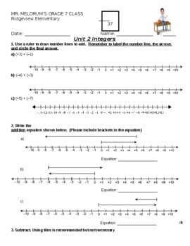 Preview of Grade 7 Integers Final Quiz Math Makes Sense Unit 2