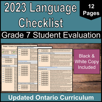 Preview of Grade 7 Language Curriculum Checklist | NEW 2023 Ontario Curriculum | Evaluation