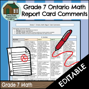Preview of Grade 7 MATH Ontario Report Card Comments (Use with Google Docs™)