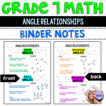 grade 7 math angle relationships binder notes worksheet by iteachalgebra