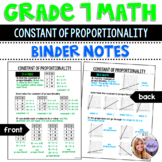 Grade 7 Math - Constant of Proportionality Binder Notes Worksheet