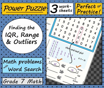 Preview of Grade 7 Math, Finding the IQR, Range & Outliers - bundled set of 3