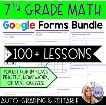Preview of Grade 7 Math Google Forms - Bundle of Homework & Practice for the Year
