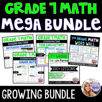 Preview of Grade 7 Math Mega Bundle - Google Forms, Notes, Foldables, Activities