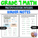Grade 7 Math - Multiply & Divide Integers Binder Notes Worksheet