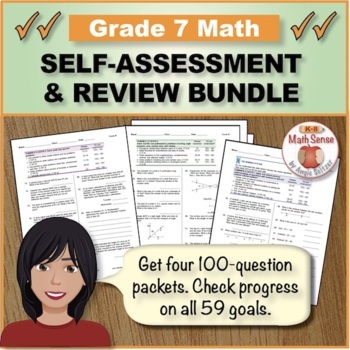 Preview of Grade 7 Math Self-Assessment BUNDLE, Forms A-D | Pretests, Posttests, Tutoring