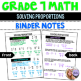 Grade 7 Math - Solving Proportions Binder Notes Worksheet