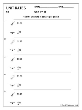 Find Unit Rates Worksheets [PDF] (7.RP.A.1): 7th Grade Math