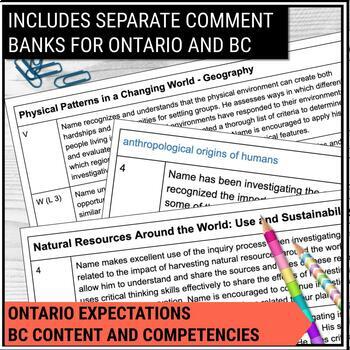 Report Card Comments Ontario Grade 7 Geography Editable Tpt