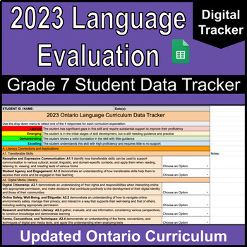 Preview of Grade 7 NEW Ontario Language Curriculum Digital Student Data Tracker