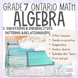 Grade 7 NEW Ontario Math Algebra Unit Patterning Equations