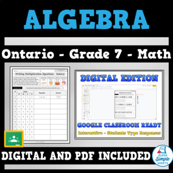 Preview of Grade 7 - New Ontario Math 2020 - Algebra - GOOGLE AND PDF