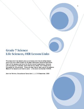 Preview of Grade 7 Science, Life Sciences, OER Lesson Links, NGSS Aligned