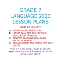 Grade 7 Ontario Curriculum Language 2023 Lesson Plans A-D 