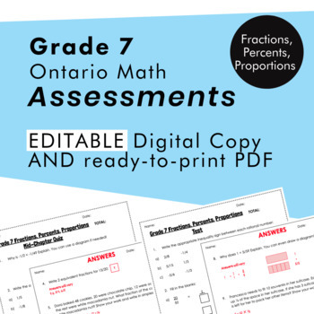 Preview of Grade 7 Ontario Math -Fractions, Percents, Proportion Assessments -Google Slides