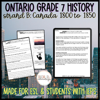 Preview of Grade 7 Ontario History Strand B: Canada from 1800 to 1850 for ESL and IEPs