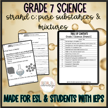 Preview of Grade 7 Science Strand C: Pure Substances and Mixtures- Ontario Science for IEP